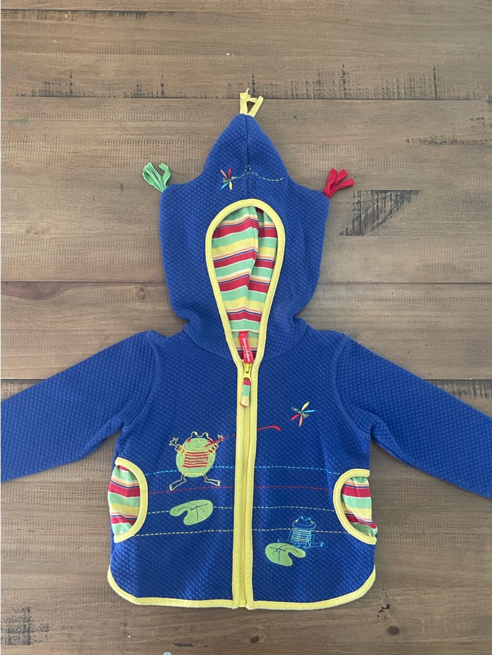 Hanna Andersson Bright Blue Hooded One-Piece with Frog Motif
